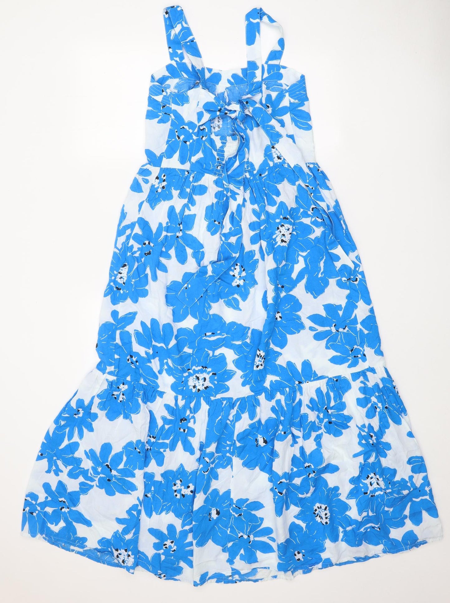 Marks and Spencer Womens Blue Floral Viscose Fit & Flare Size 8 Scoop Neck Tie