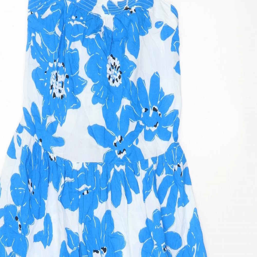 Marks and Spencer Womens Blue Floral Viscose Fit & Flare Size 8 Scoop Neck Tie