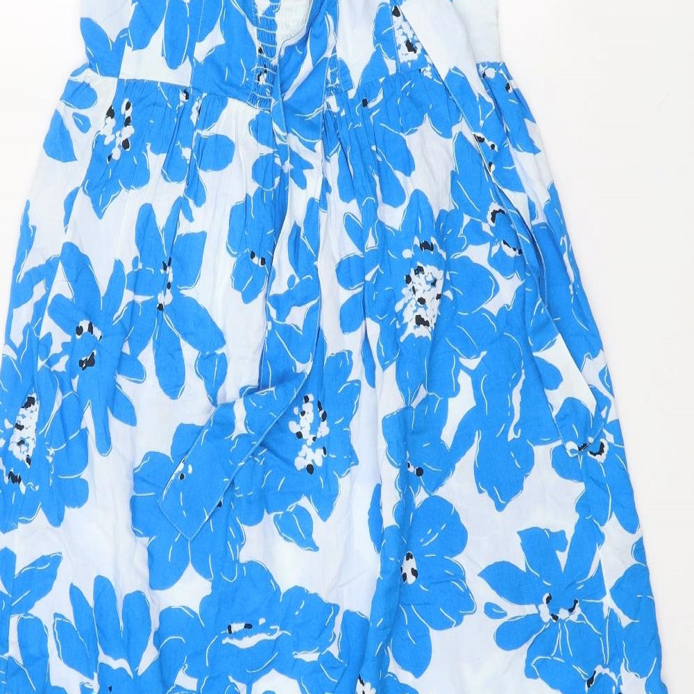 Marks and Spencer Womens Blue Floral Viscose Fit & Flare Size 8 Scoop Neck Tie