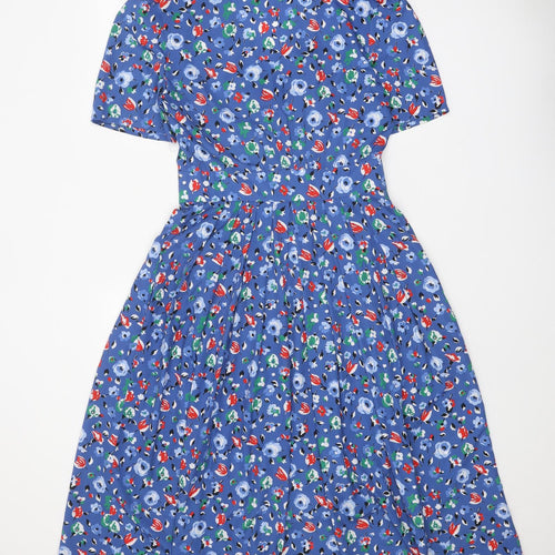 Cacharel Womens Blue Floral Polyester Fit & Flare One Size V-Neck Button
