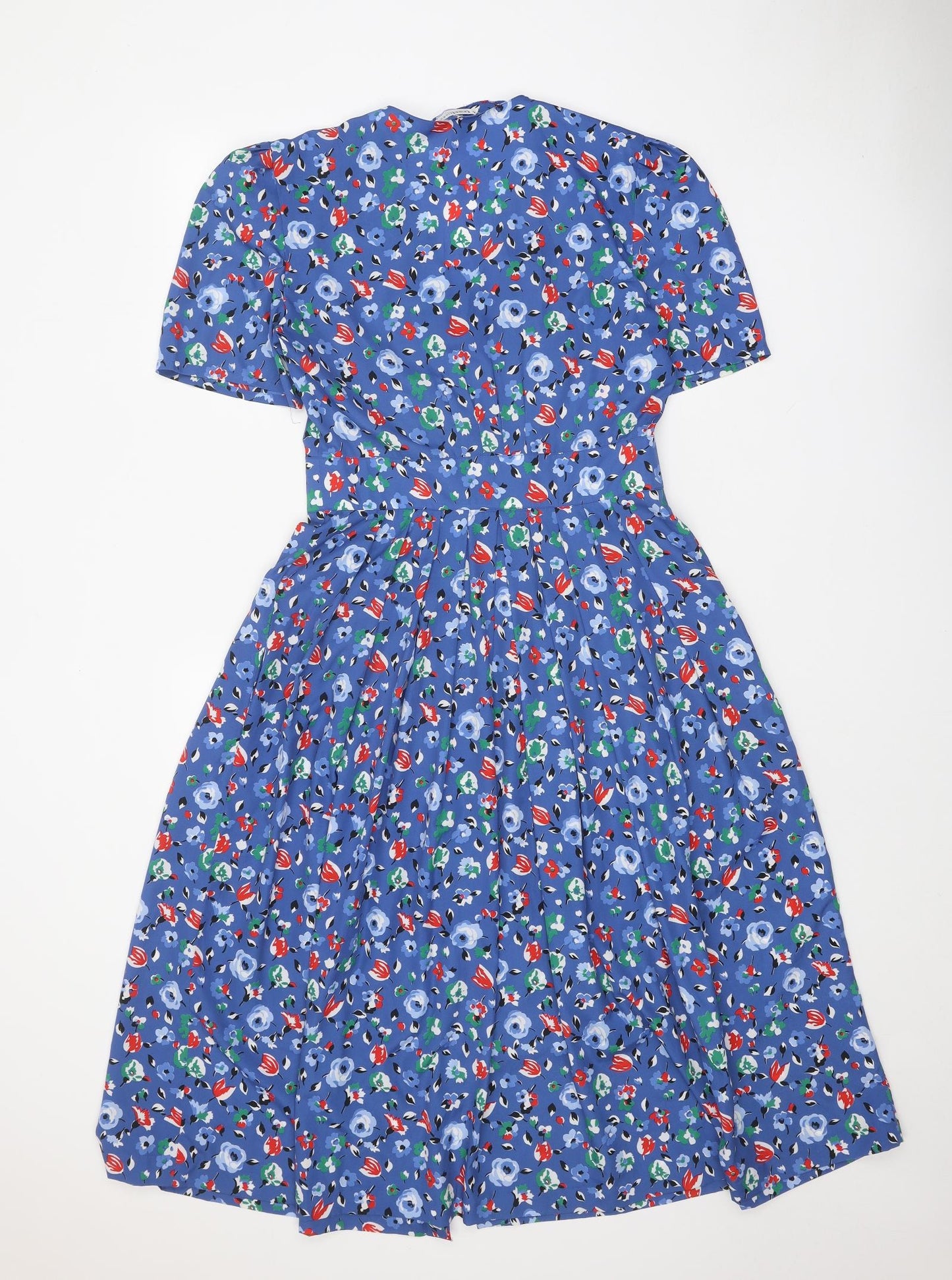 Cacharel Womens Blue Floral Polyester Fit & Flare One Size V-Neck Button