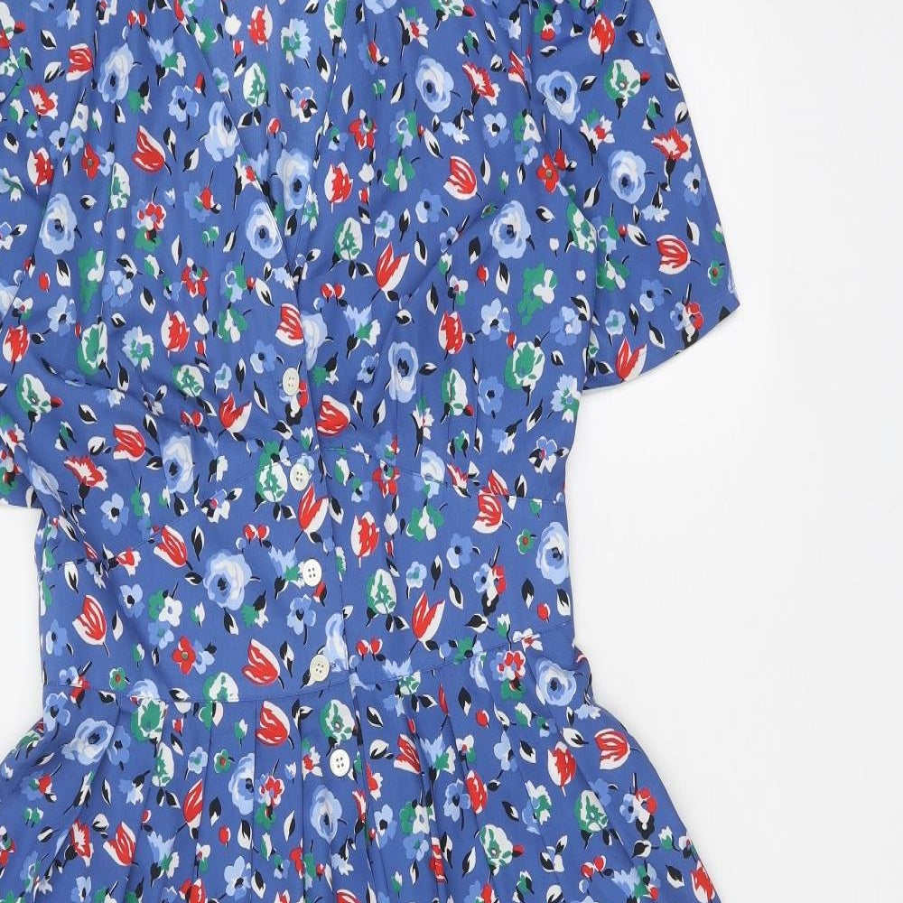 Cacharel Womens Blue Floral Polyester Fit & Flare One Size V-Neck Button