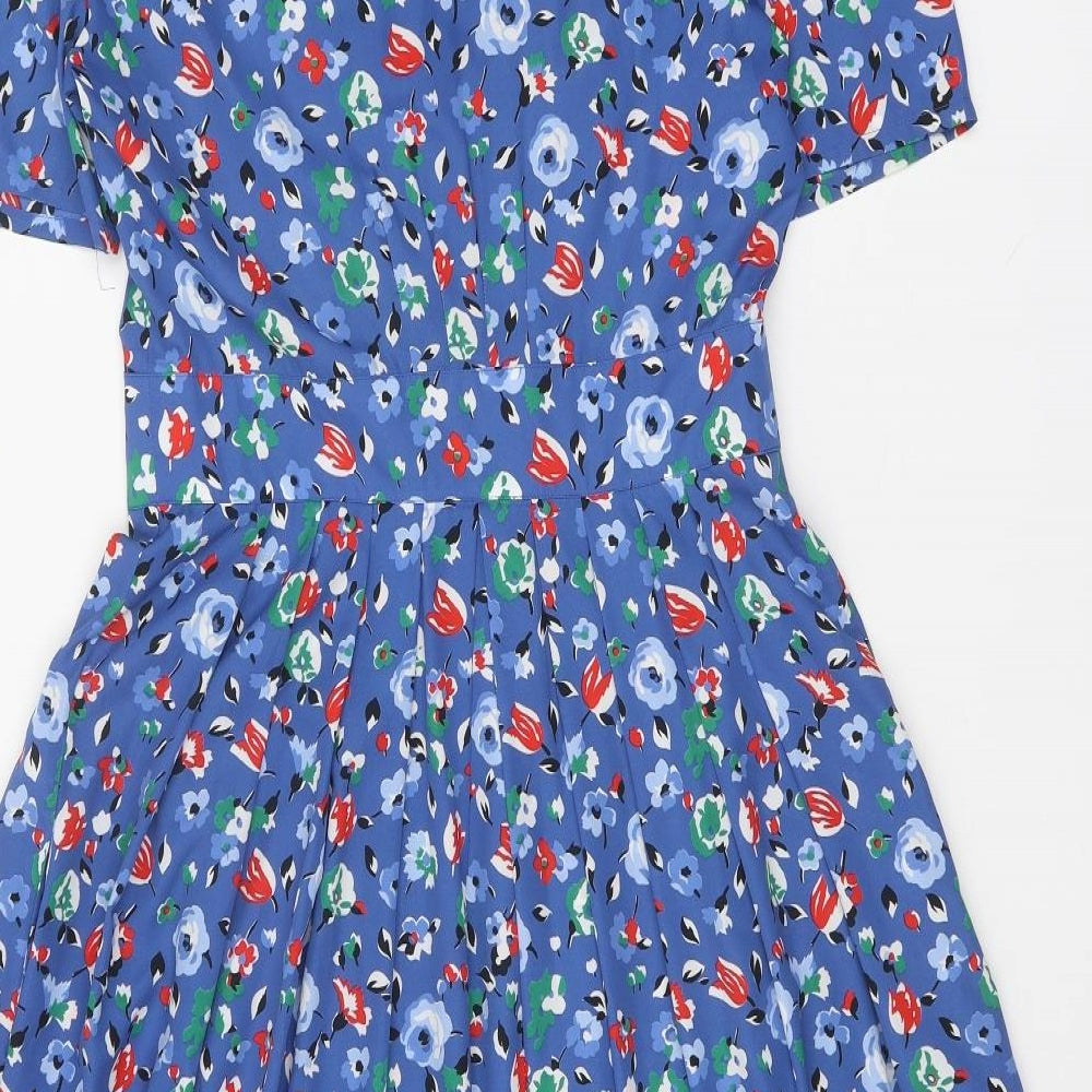 Cacharel Womens Blue Floral Polyester Fit & Flare One Size V-Neck Button