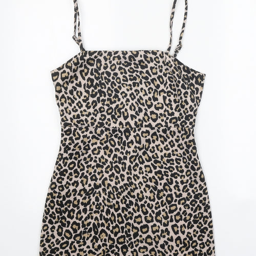 Preworn Womens Beige Animal Print Viscose Mini One Size Square Neck Zip