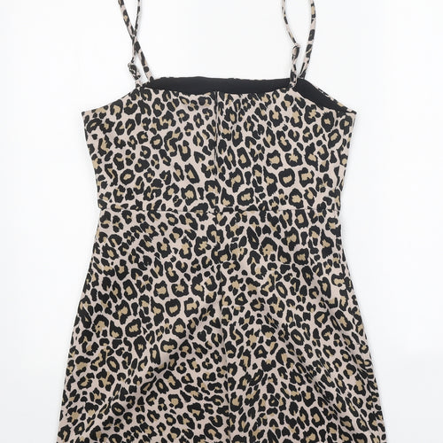 Preworn Womens Beige Animal Print Viscose Mini One Size Square Neck Zip