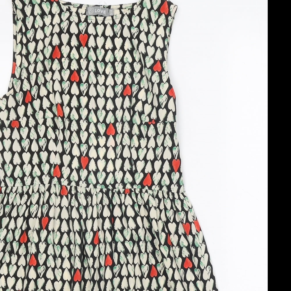 Love Womens Black Geometric Viscose Skater Dress Size S Round Neck Pullover
