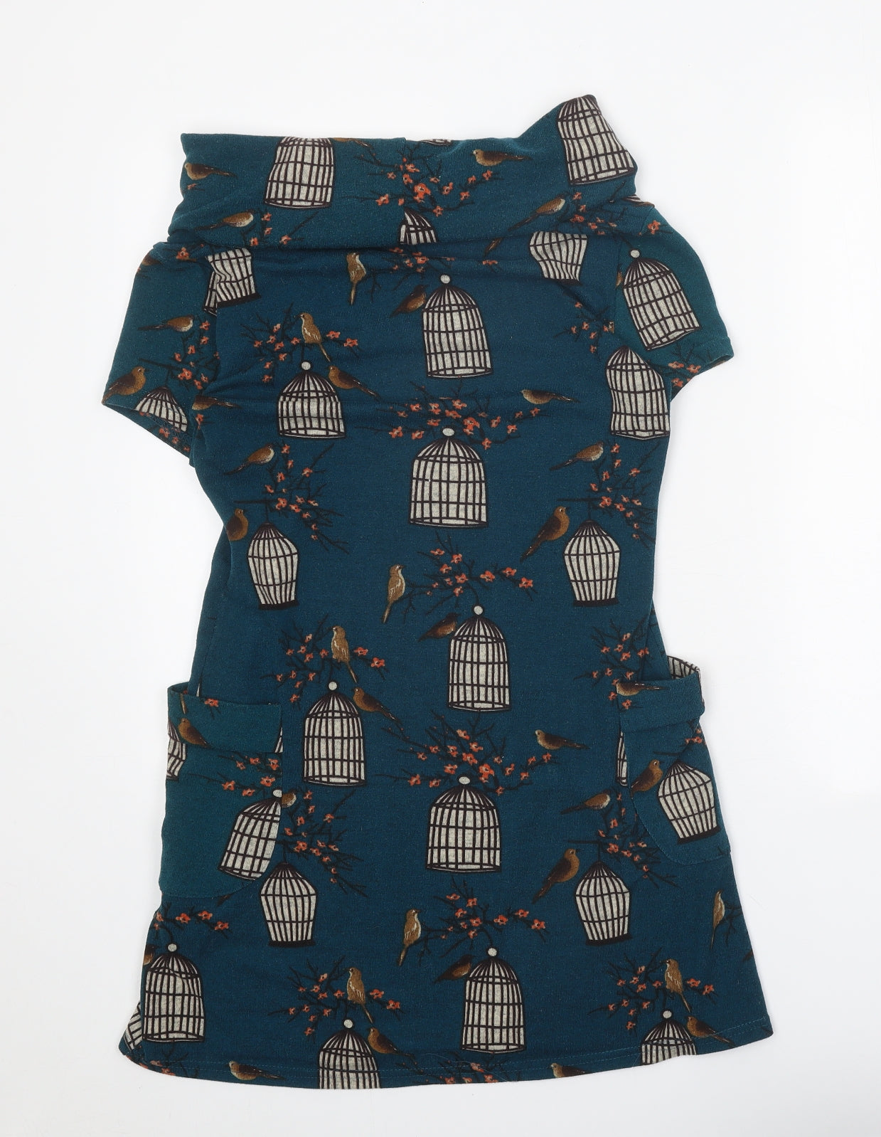 Purplish Womens Blue Geometric Cotton A-Line Size S Boat Neck Pullover