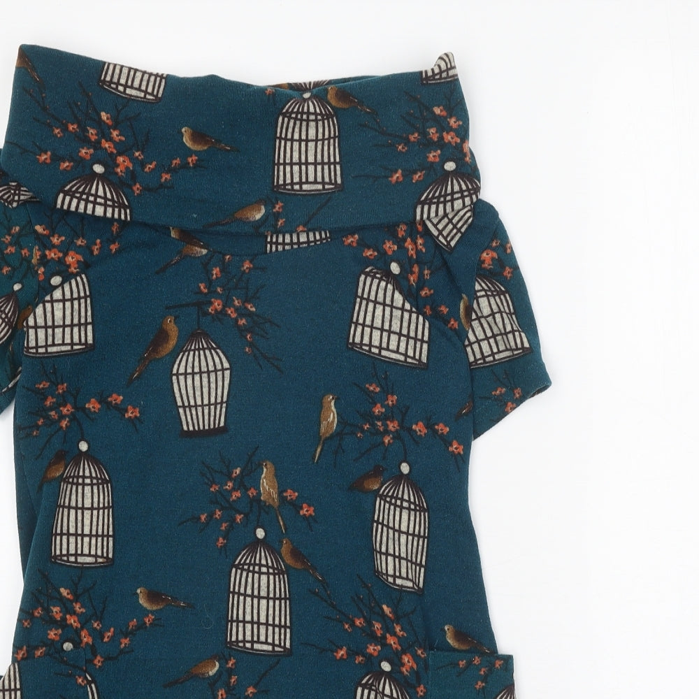 Purplish Womens Blue Geometric Cotton A-Line Size S Boat Neck Pullover