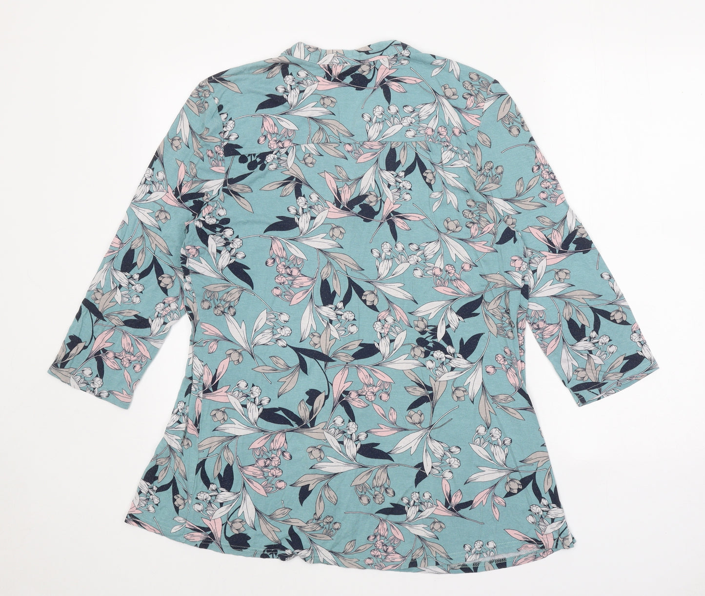 Bonmarché Womens Green Floral Viscose Basic Blouse Size 16 V-Neck