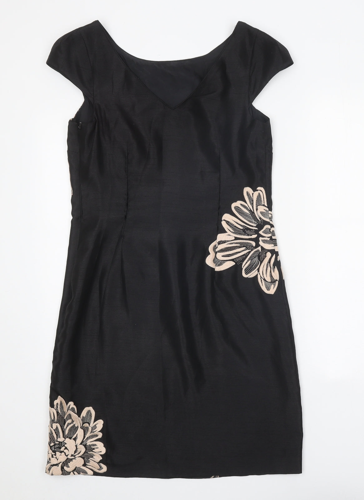 Monsoon Womens Black Floral Polyester Sheath Size 10 Scoop Neck Zip