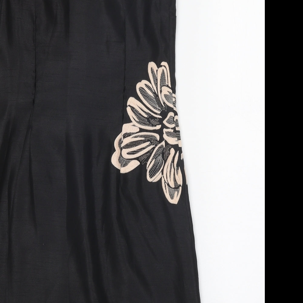 Monsoon Womens Black Floral Polyester Sheath Size 10 Scoop Neck Zip