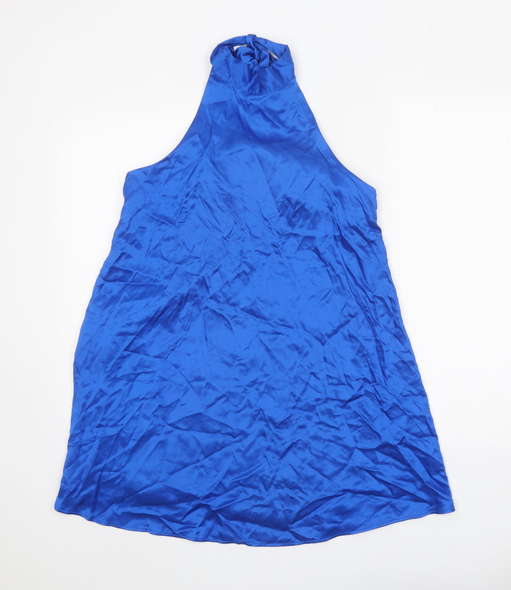 Zara Womens Blue Viscose Trapeze & Swing Size S Halter Button