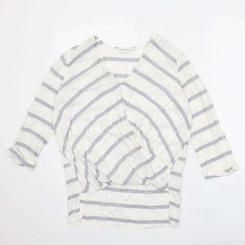 Paraphrase Womens White Striped Viscose Basic Blouse Size 10 V-Neck