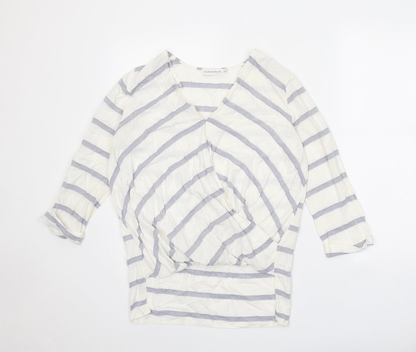 Paraphrase Womens White Striped Viscose Basic Blouse Size 10 V-Neck