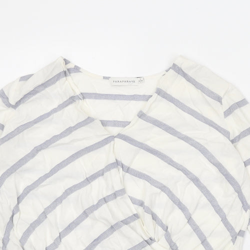 Paraphrase Womens White Striped Viscose Basic Blouse Size 10 V-Neck