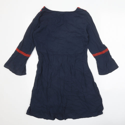 VILA Womens Blue Geometric Polyester A-Line Size 6 V-Neck Pullover