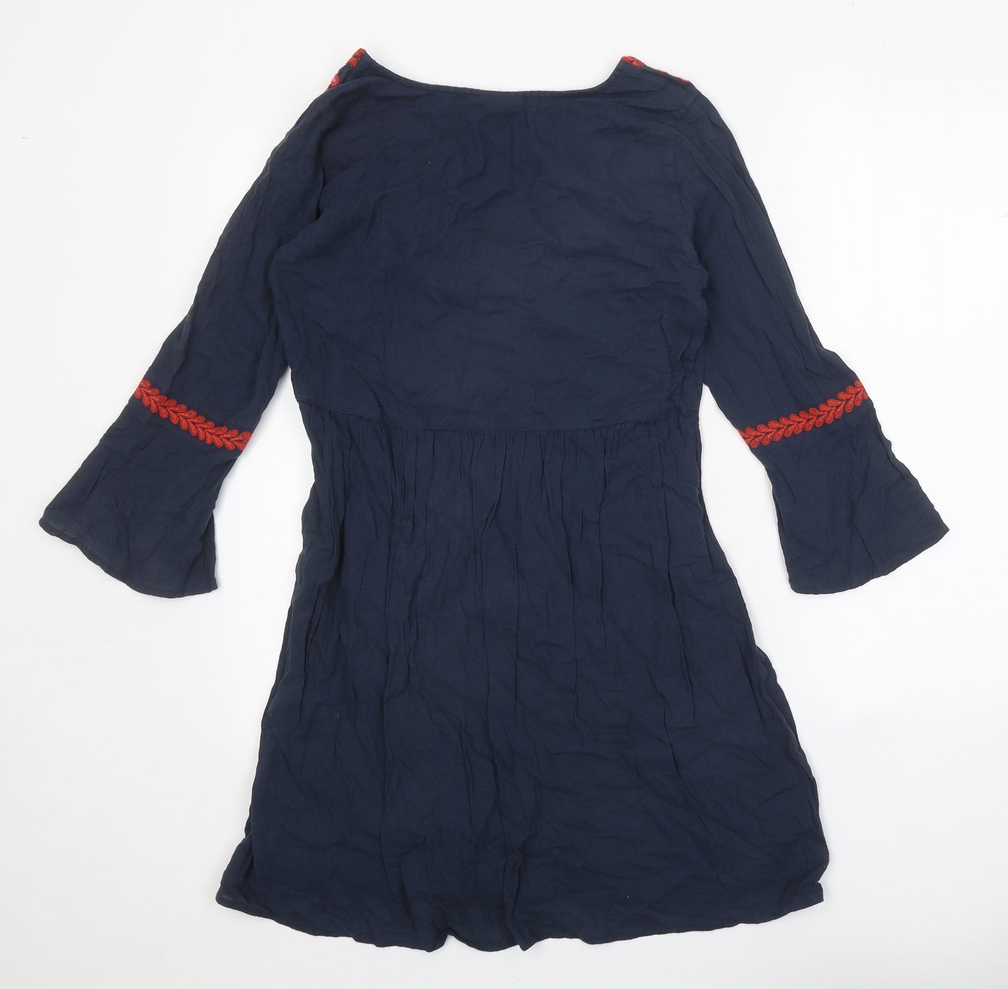 VILA Womens Blue Geometric Polyester A-Line Size 6 V-Neck Pullover