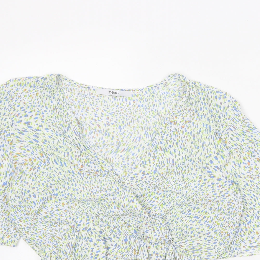 NEXT Womens White Geometric Viscose Basic Blouse Size 12 V-Neck