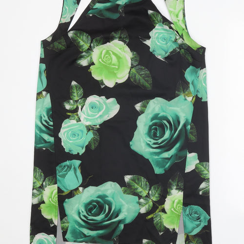 Shakuhachi Womens Black Floral Polyester A-Line Size 10 Round Neck Button