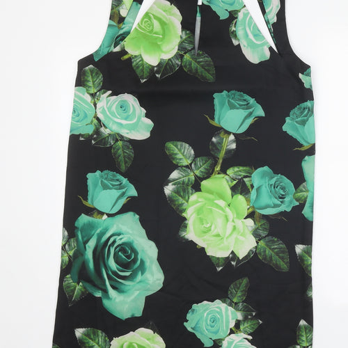 Shakuhachi Womens Black Floral Polyester A-Line Size 10 Round Neck Button