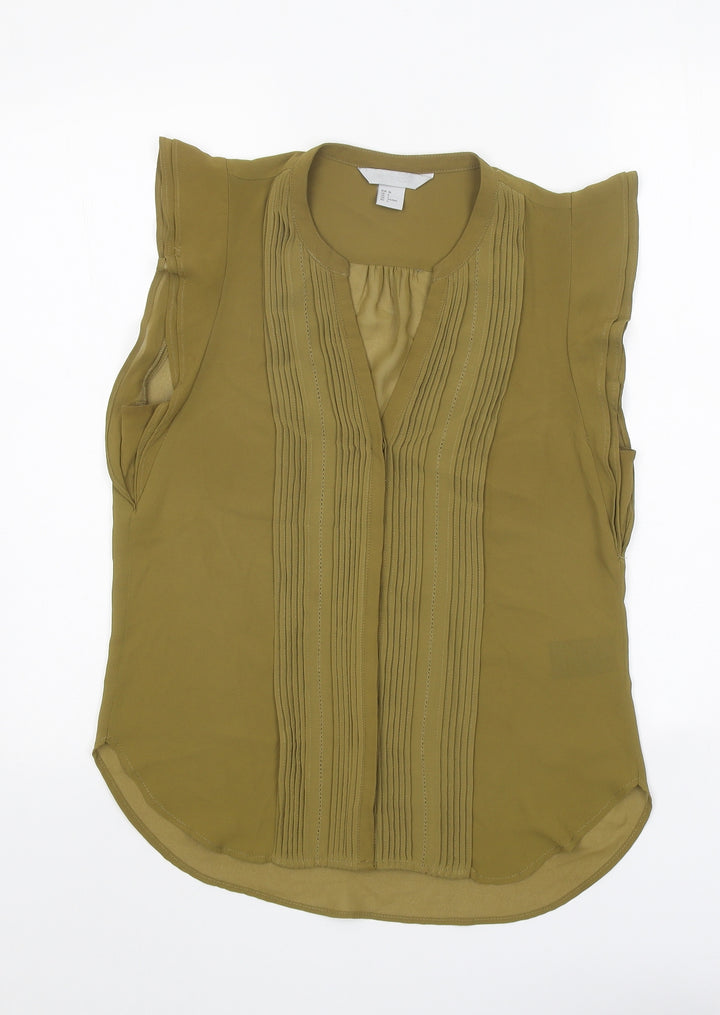 H&M Womens Green Polyester Basic Tank Size 8 V-Neck