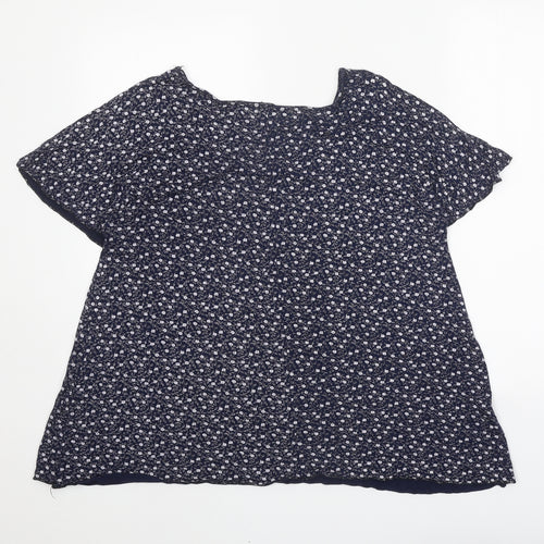Preworn Womens Blue Floral Viscose Basic Blouse Size XL V-Neck