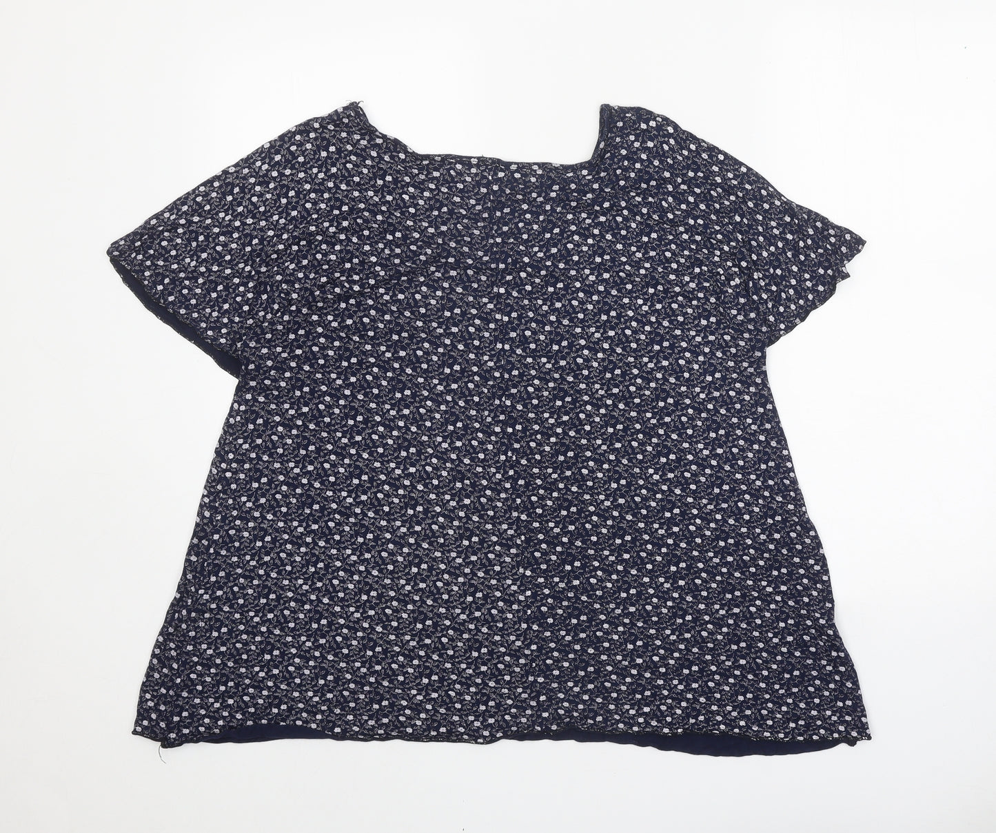 Preworn Womens Blue Floral Viscose Basic Blouse Size XL V-Neck