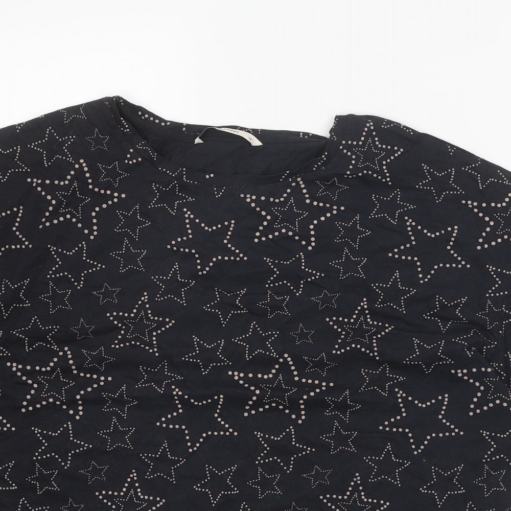 TU Womens Black Geometric 100% Cotton Basic T-Shirt Size 14 Scoop Neck - Stars