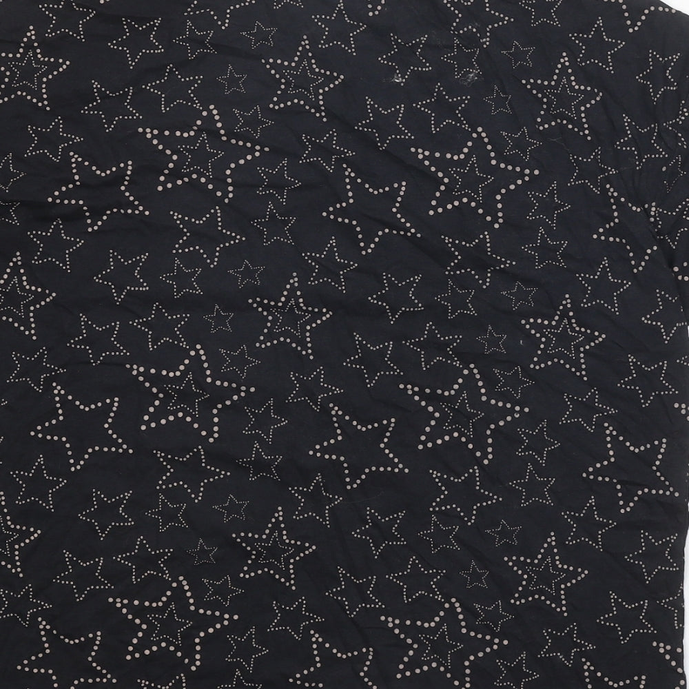 TU Womens Black Geometric 100% Cotton Basic T-Shirt Size 14 Scoop Neck - Stars