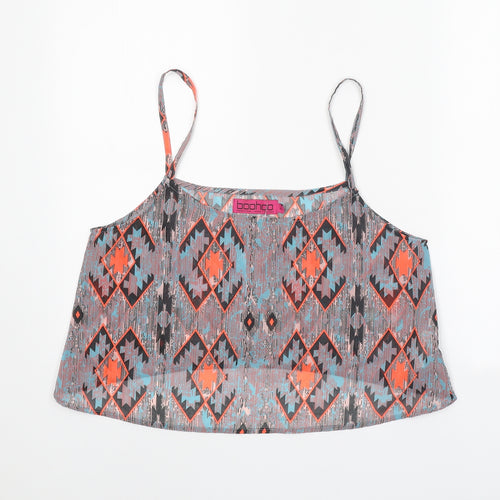 Boohoo Womens Grey Geometric Polyester Camisole Tank Size M Scoop Neck - Cropped