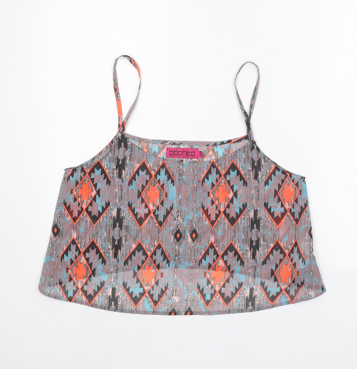 Boohoo Womens Grey Geometric Polyester Camisole Tank Size M Scoop Neck - Cropped