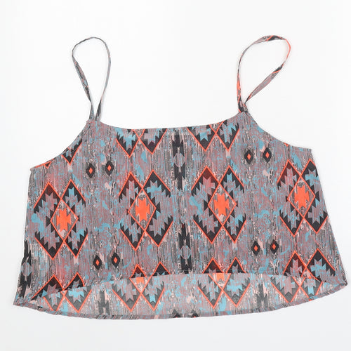 Boohoo Womens Grey Geometric Polyester Camisole Tank Size M Scoop Neck - Cropped