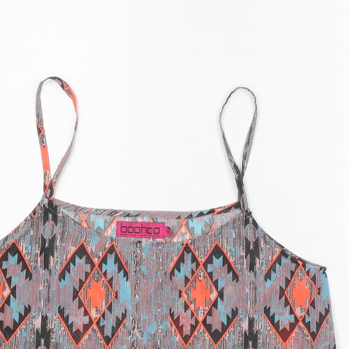 Boohoo Womens Grey Geometric Polyester Camisole Tank Size M Scoop Neck - Cropped