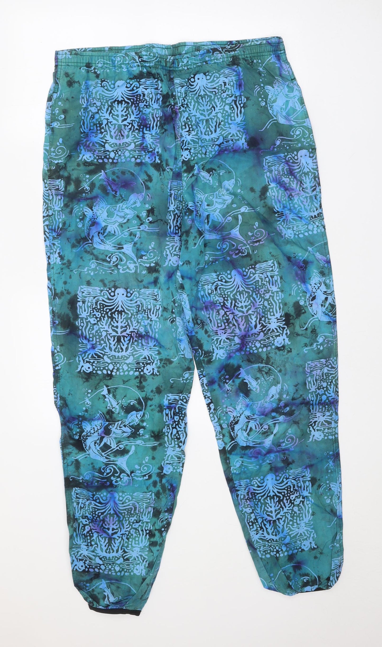 Wynnster Womens Blue Geometric Cotton Trousers Size M Regular