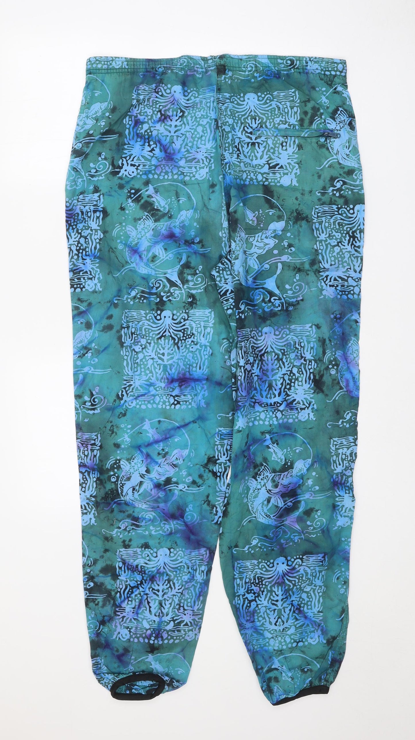 Wynnster Womens Blue Geometric Cotton Trousers Size M Regular