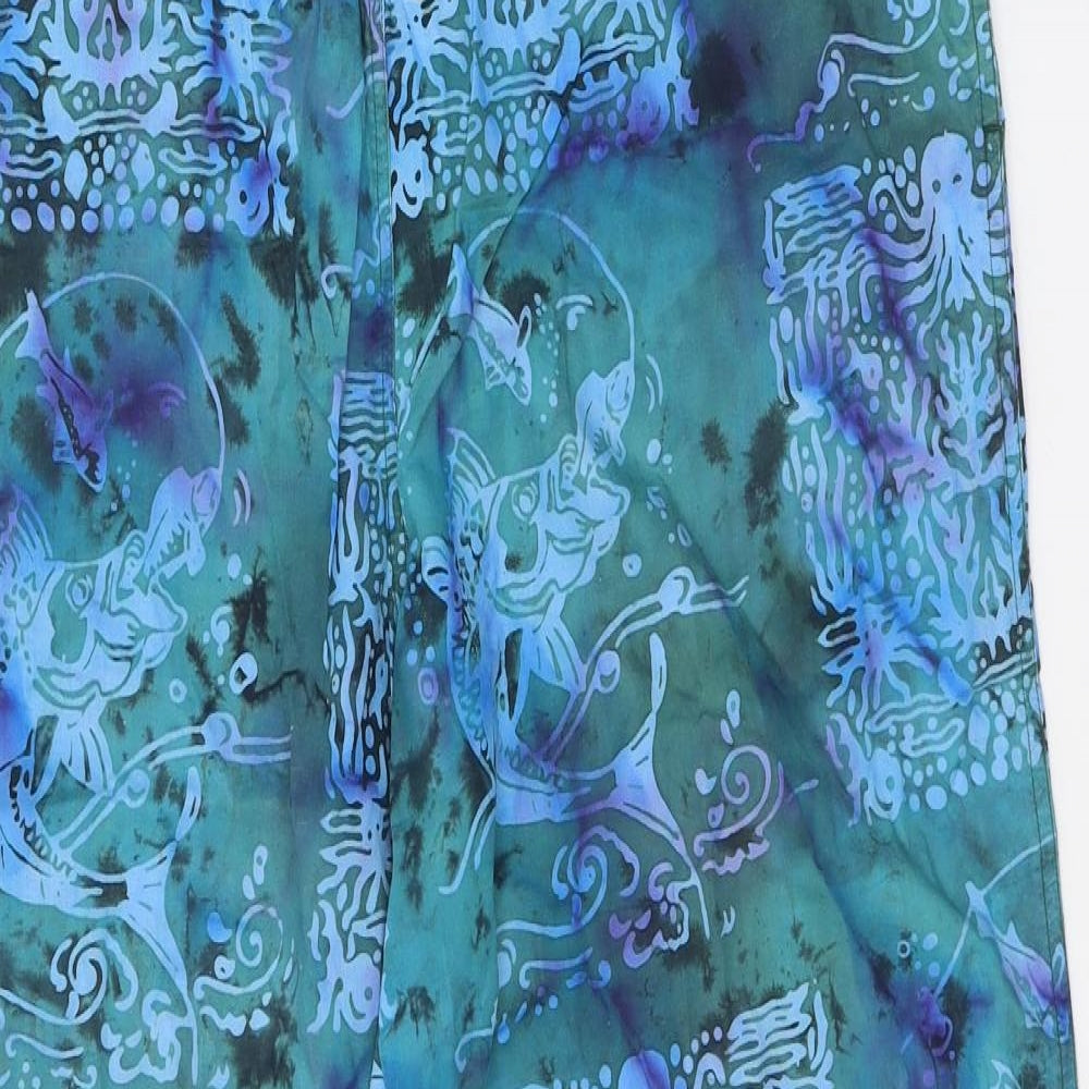 Wynnster Womens Blue Geometric Cotton Trousers Size M Regular