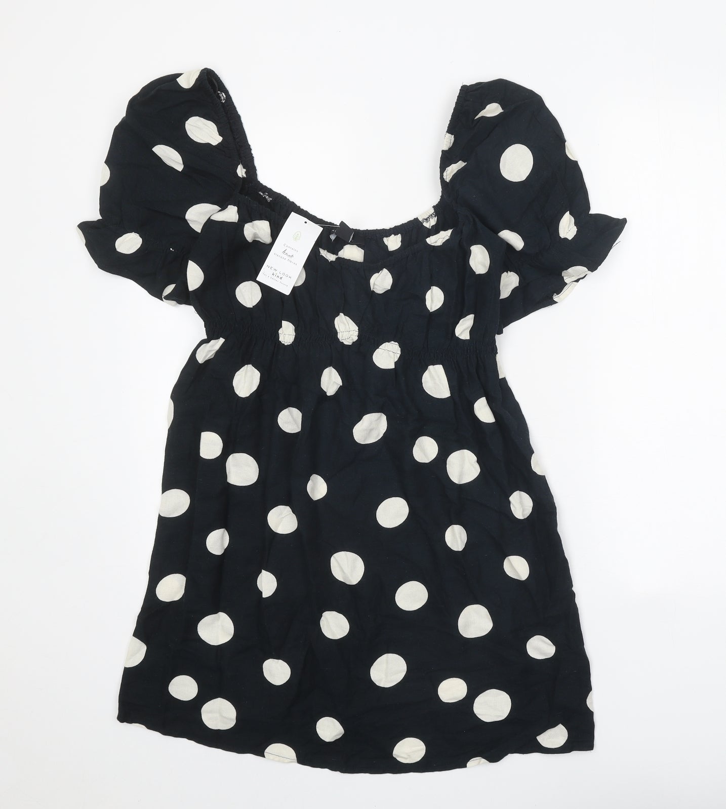 New Look Womens Black Polka Dot Cotton A-Line Size 12 Round Neck Pullover