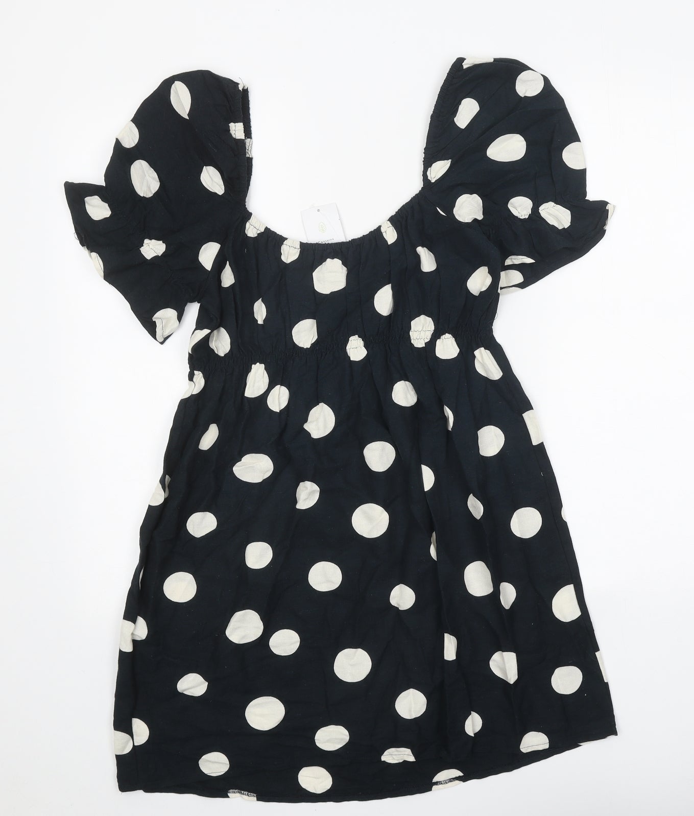 New Look Womens Black Polka Dot Cotton A-Line Size 12 Round Neck Pullover