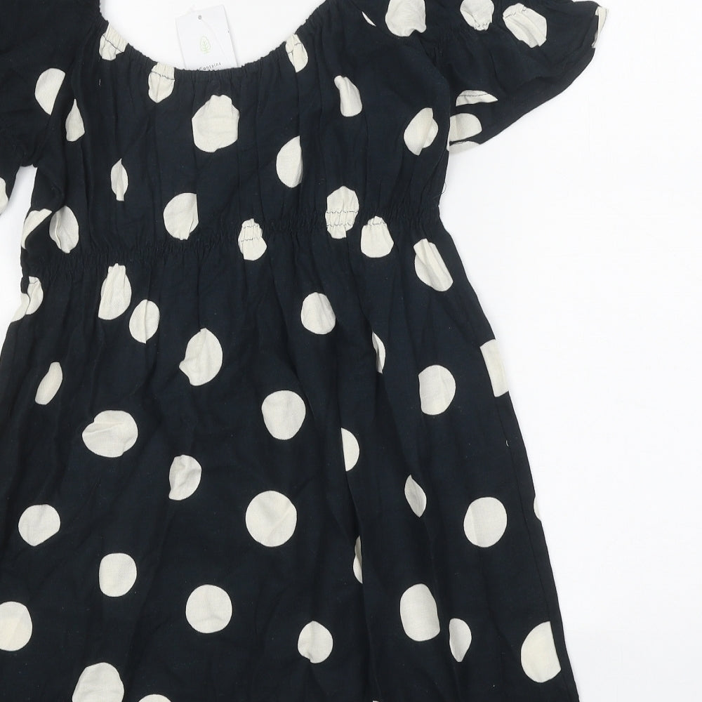 New Look Womens Black Polka Dot Cotton A-Line Size 12 Round Neck Pullover