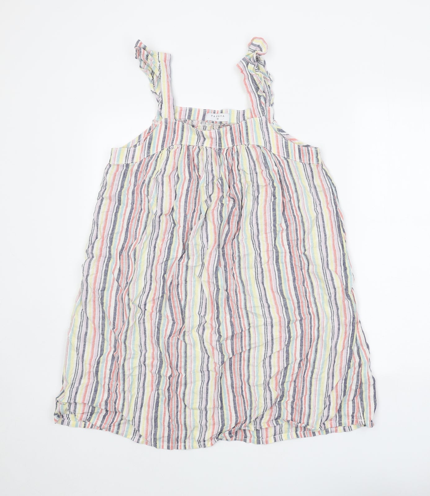 Papaya Womens Multicoloured Striped Linen Tank Dress Size 10 Square Neck Pullover