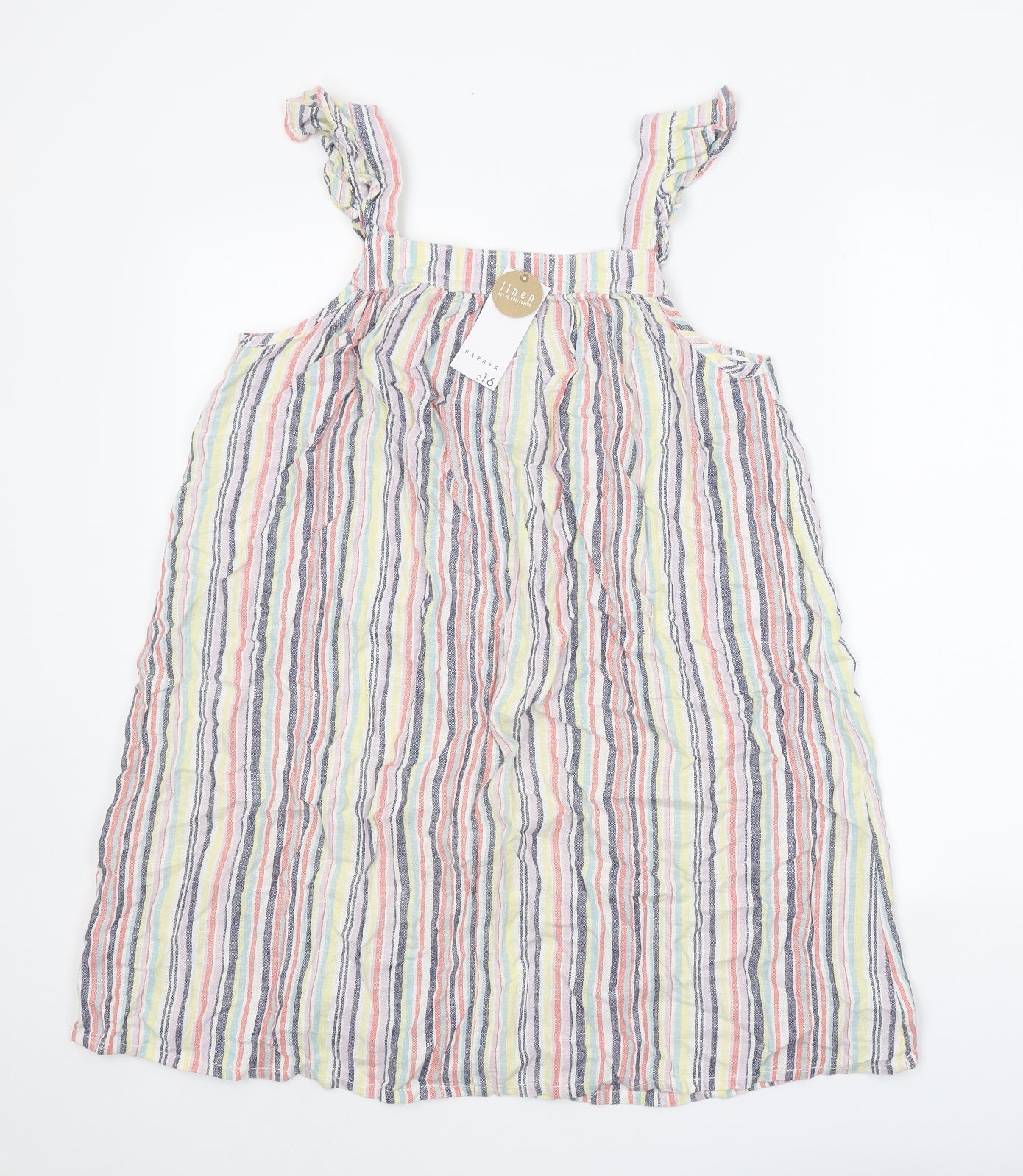 Papaya Womens Multicoloured Striped Linen Tank Dress Size 10 Square Neck Pullover