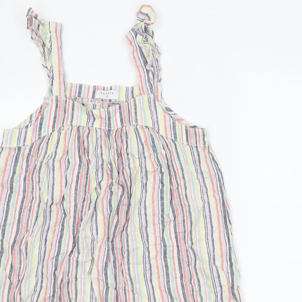 Papaya Womens Multicoloured Striped Linen Tank Dress Size 10 Square Neck Pullover