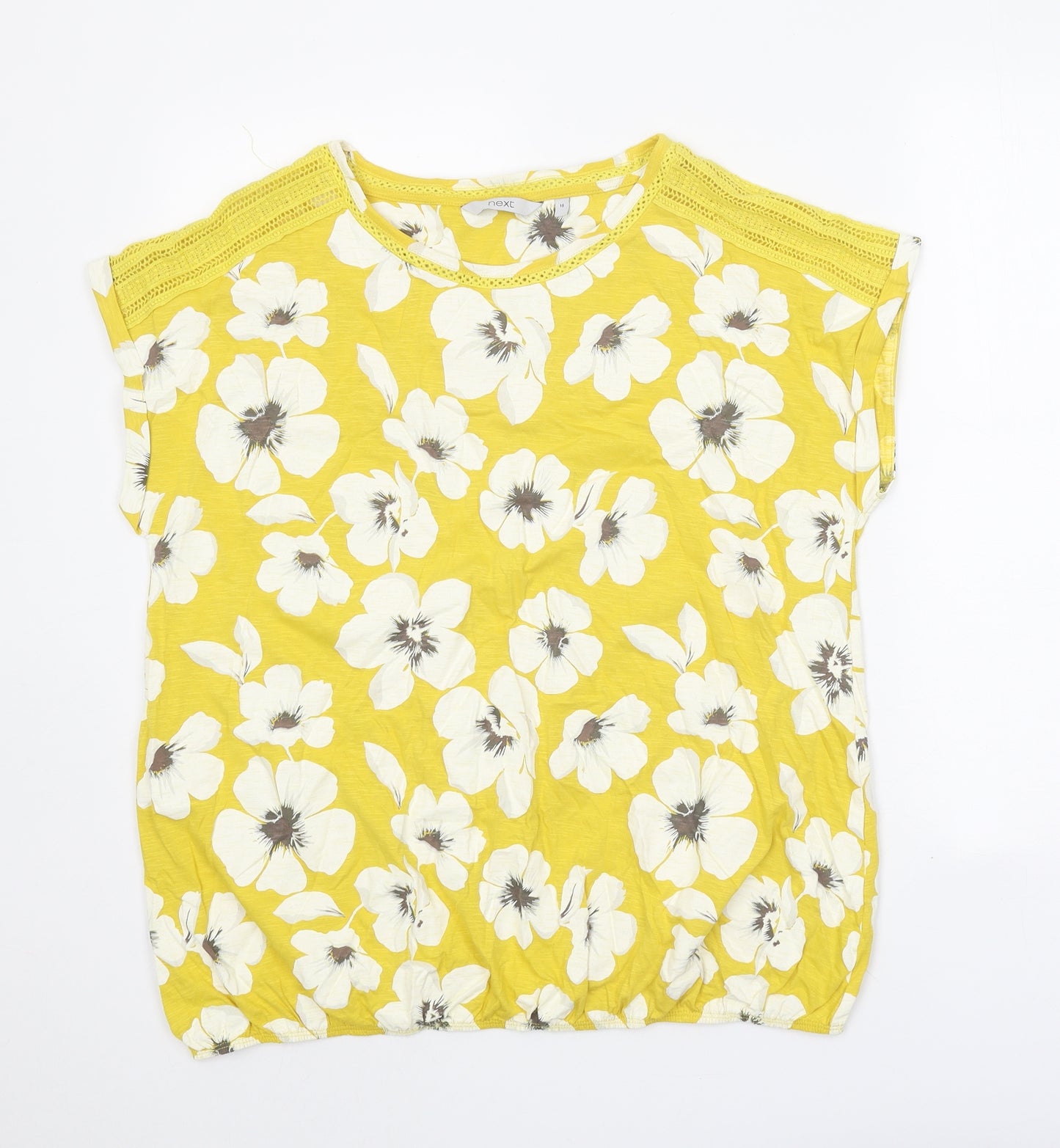 NEXT Womens Yellow Floral 100% Cotton Basic T-Shirt Size 18 Scoop Neck