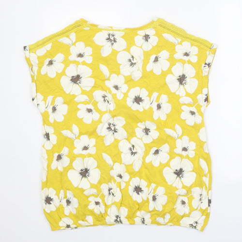 NEXT Womens Yellow Floral 100% Cotton Basic T-Shirt Size 18 Scoop Neck