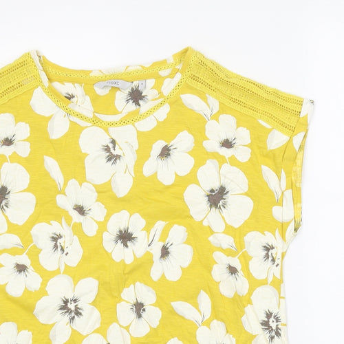 NEXT Womens Yellow Floral 100% Cotton Basic T-Shirt Size 18 Scoop Neck