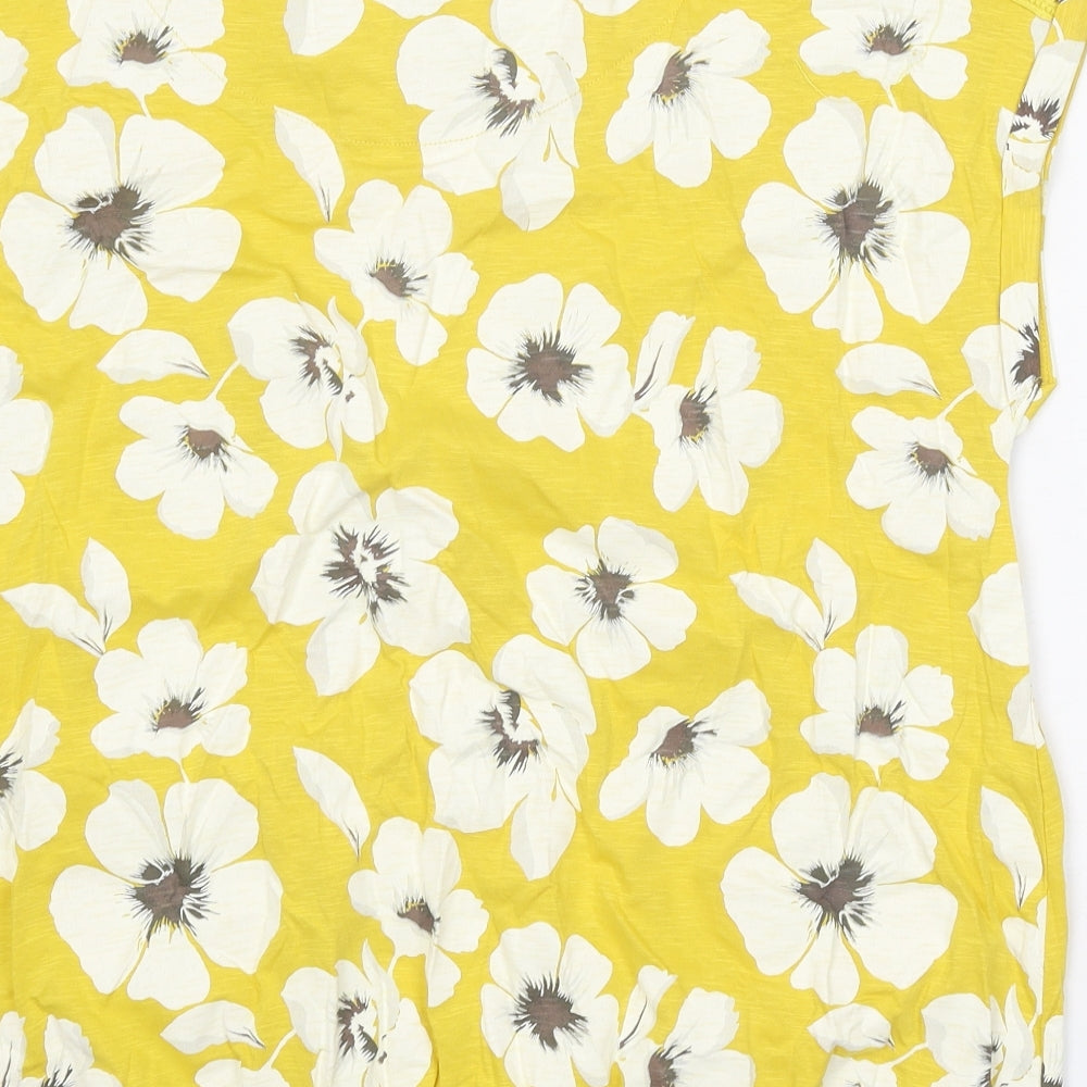 NEXT Womens Yellow Floral 100% Cotton Basic T-Shirt Size 18 Scoop Neck