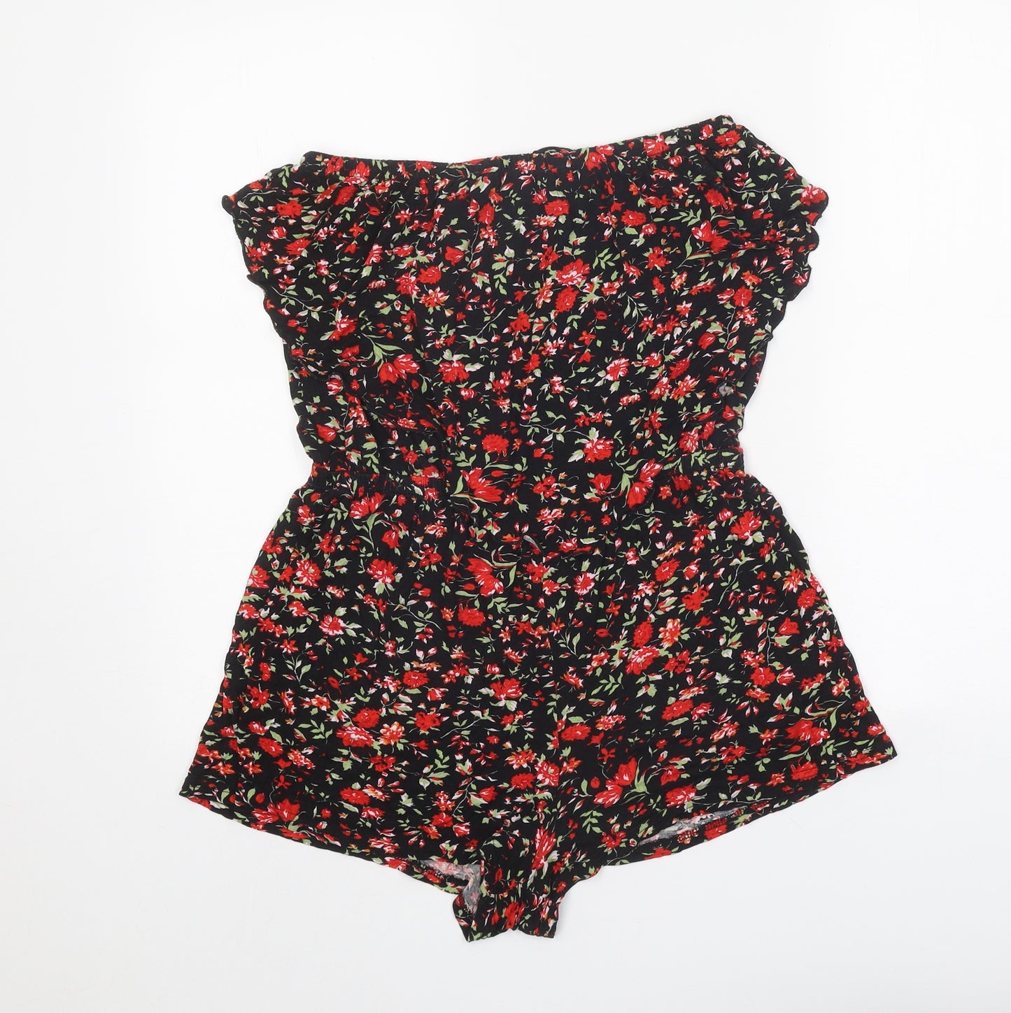 ASOS Womens Black Floral Viscose Playsuit One-Piece Size 12 Pullover