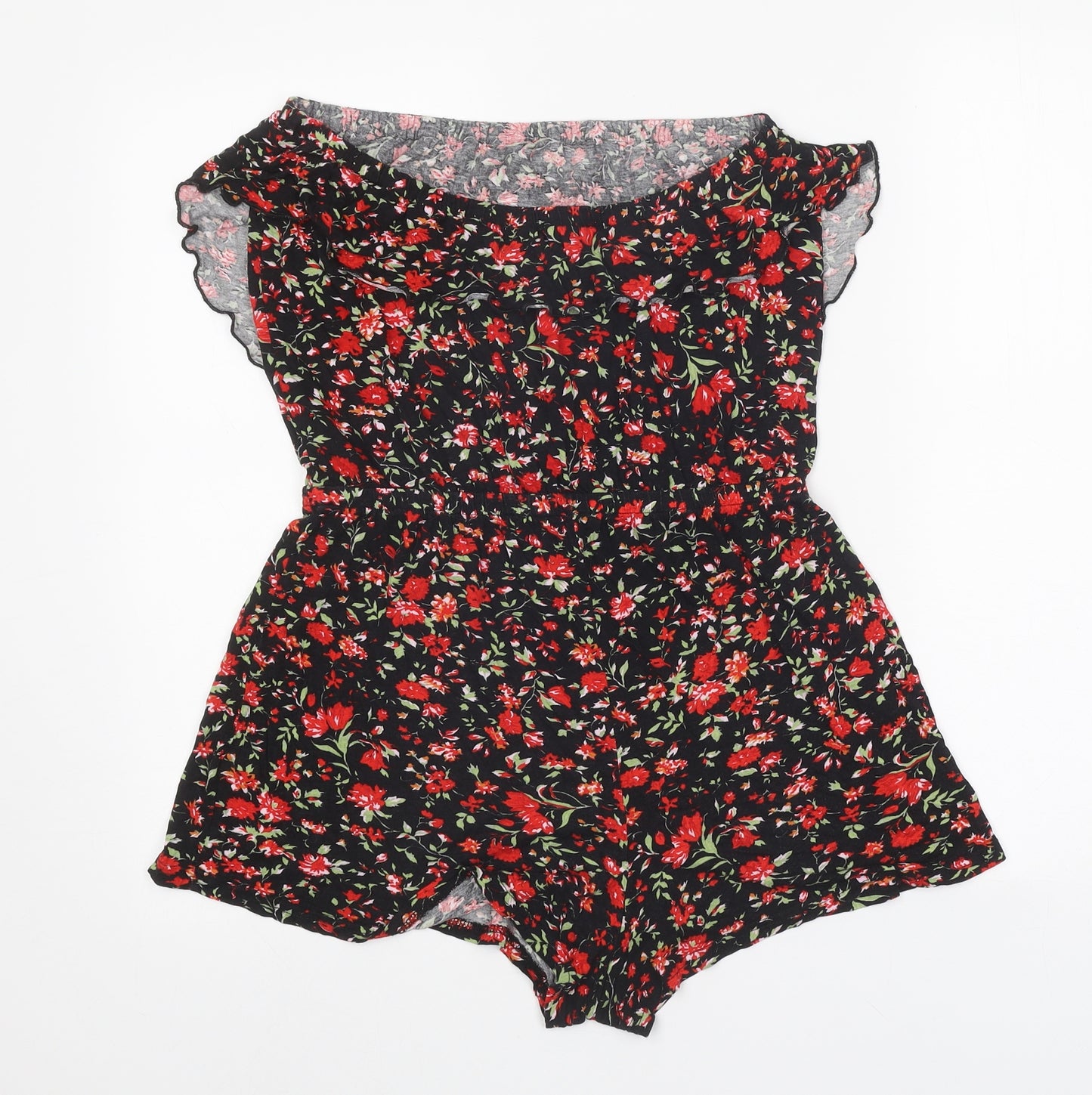 ASOS Womens Black Floral Viscose Playsuit One-Piece Size 12 Pullover