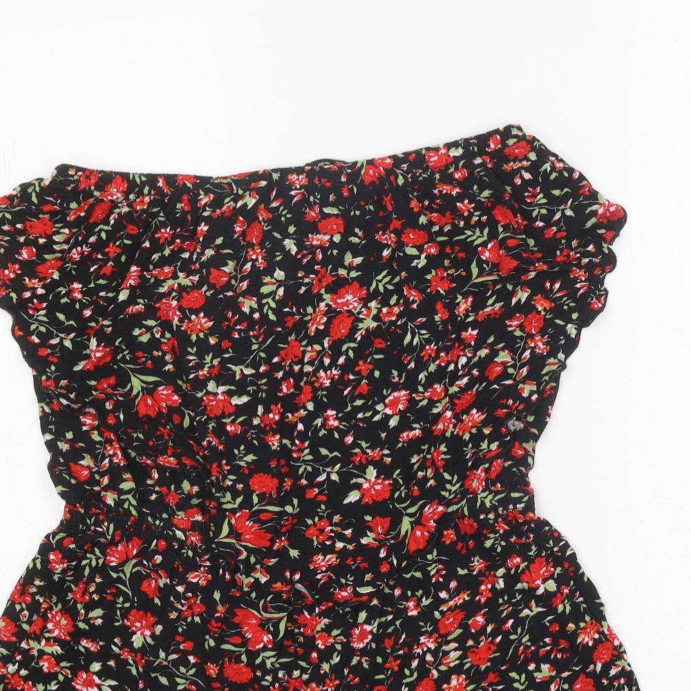 ASOS Womens Black Floral Viscose Playsuit One-Piece Size 12 Pullover