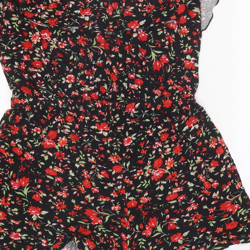 ASOS Womens Black Floral Viscose Playsuit One-Piece Size 12 Pullover